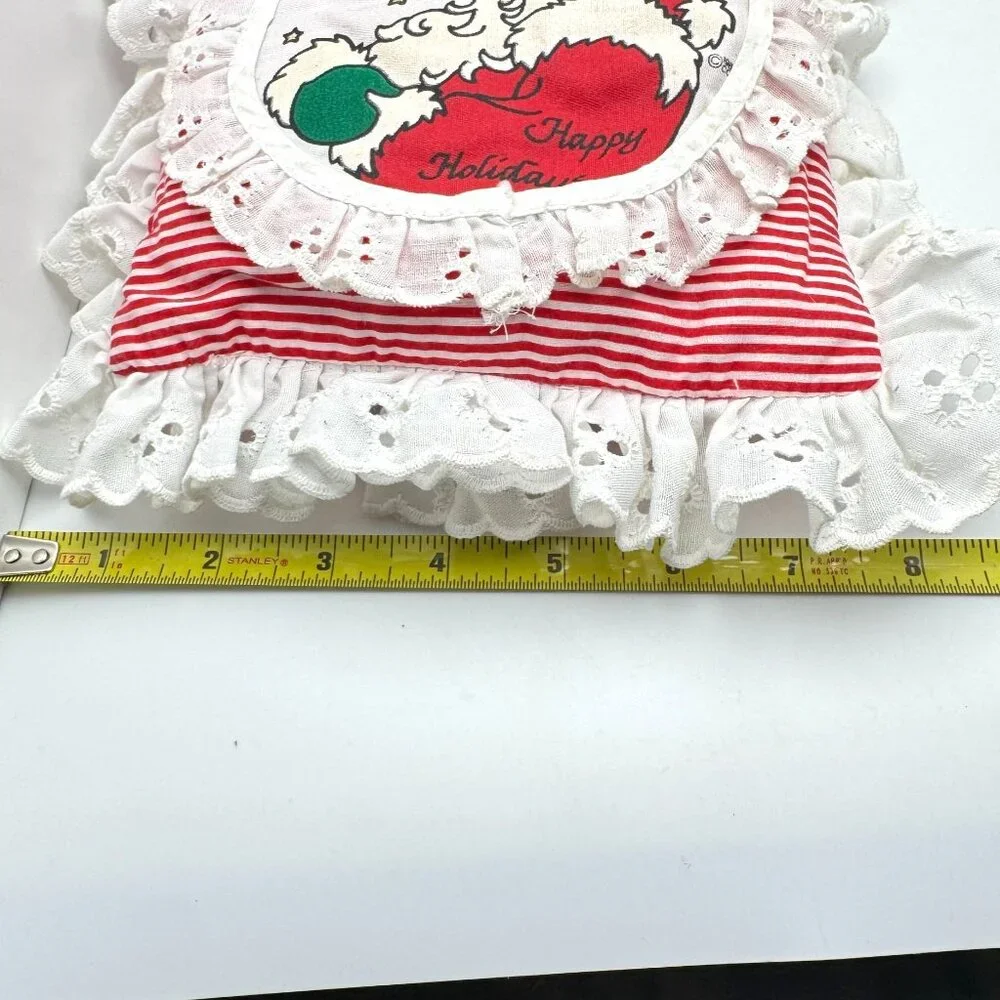 Christmas Pillow Lacy Edge Santa Happy Holidays Red White Country Cozys Original